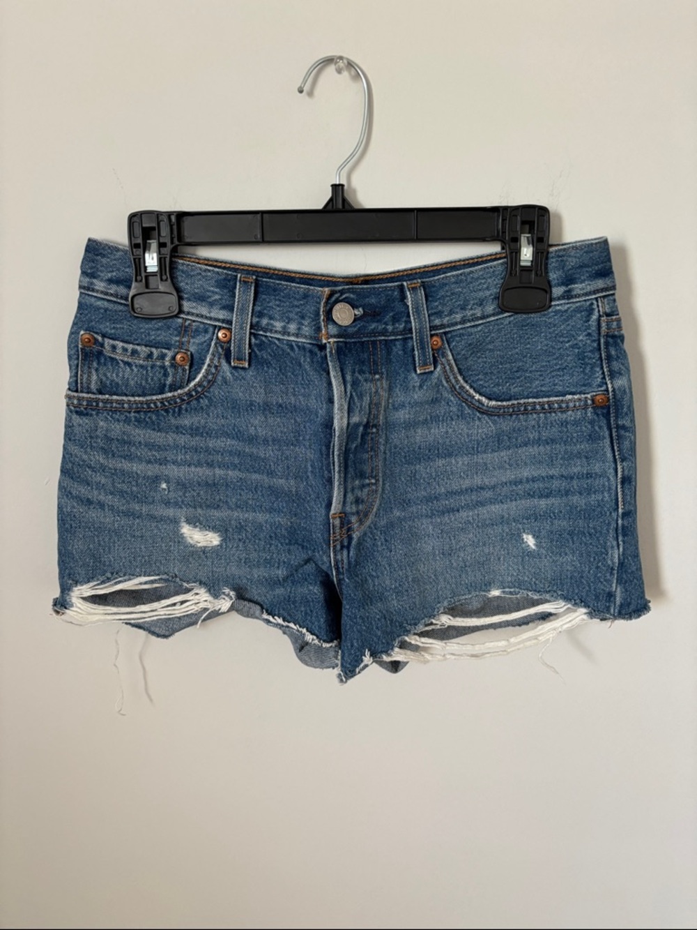 Levi's Blue Distressed Denim 501 Shorts